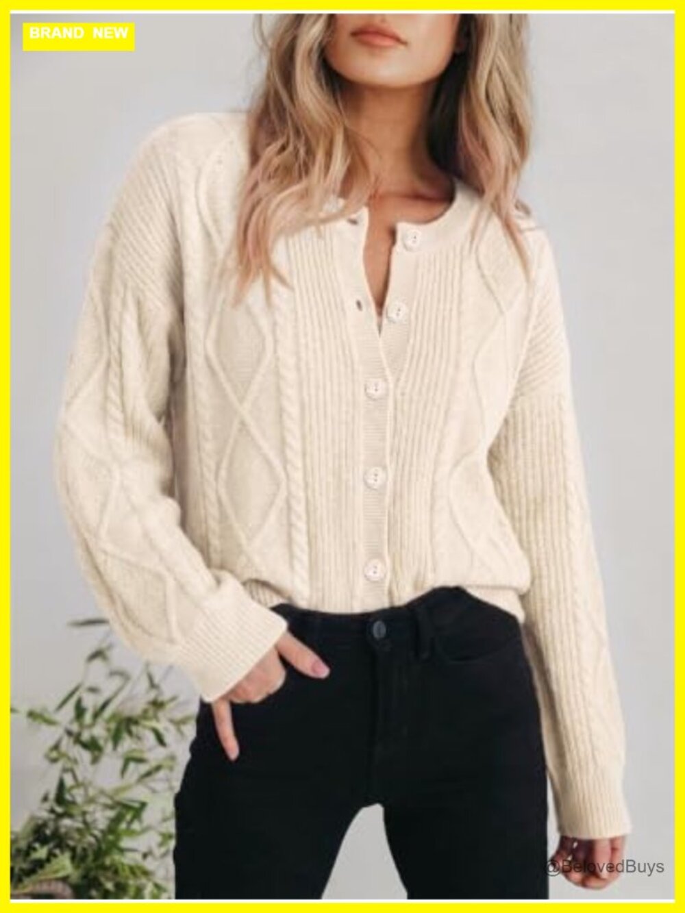 Chunky Cable Knit Cardigan Button Up Oversized Tops Long Sleeve - Picture 3 of 5